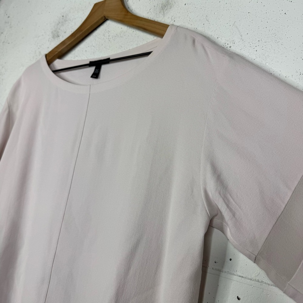 Eileen Fisher Silky Boxy Fit Mesh Arm Panel Crepe Like Top Blouse Medium - Picture 6 of 10